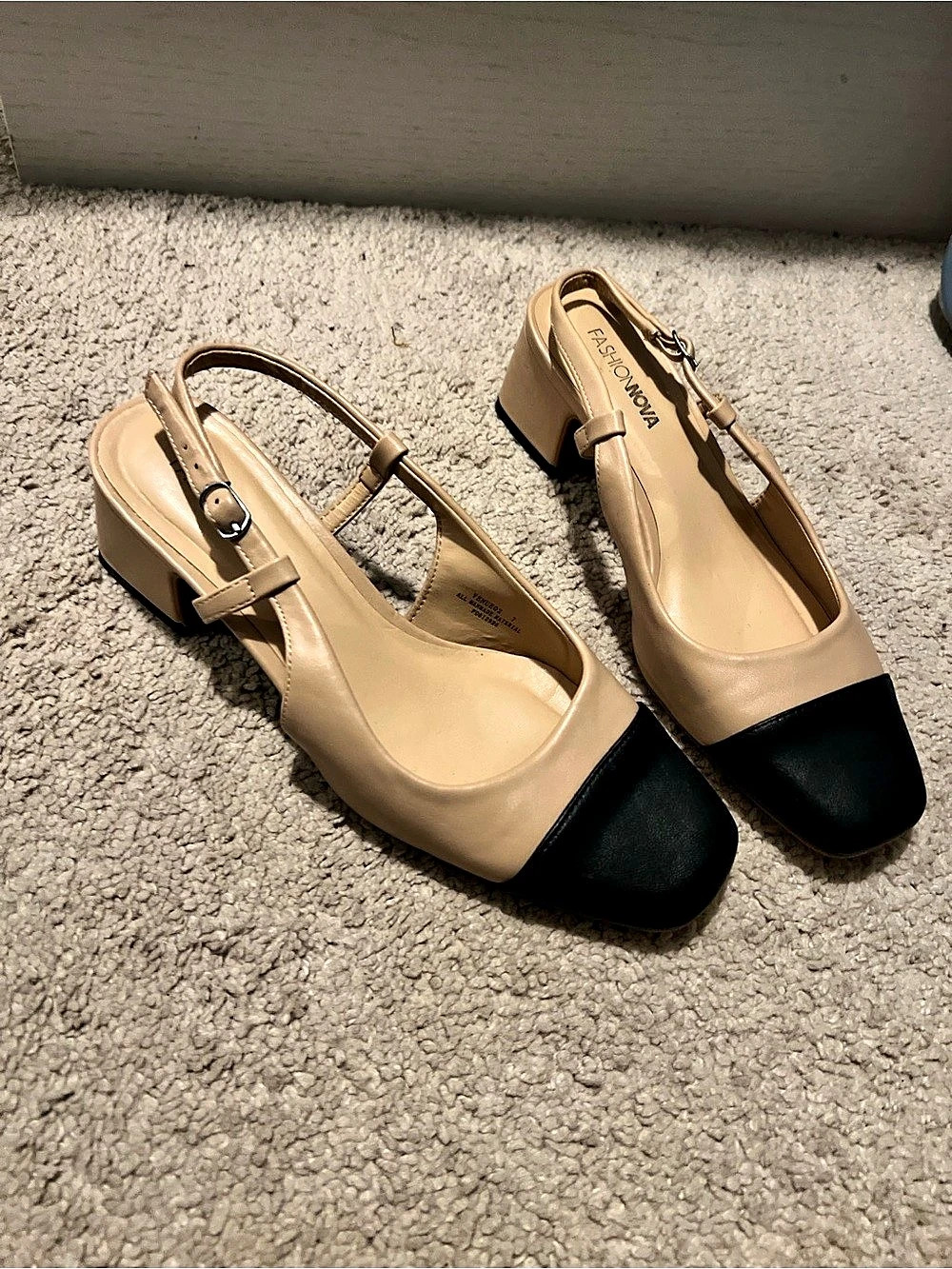 FASHION NOVA Color Block Slingback Heels in Tan & Black